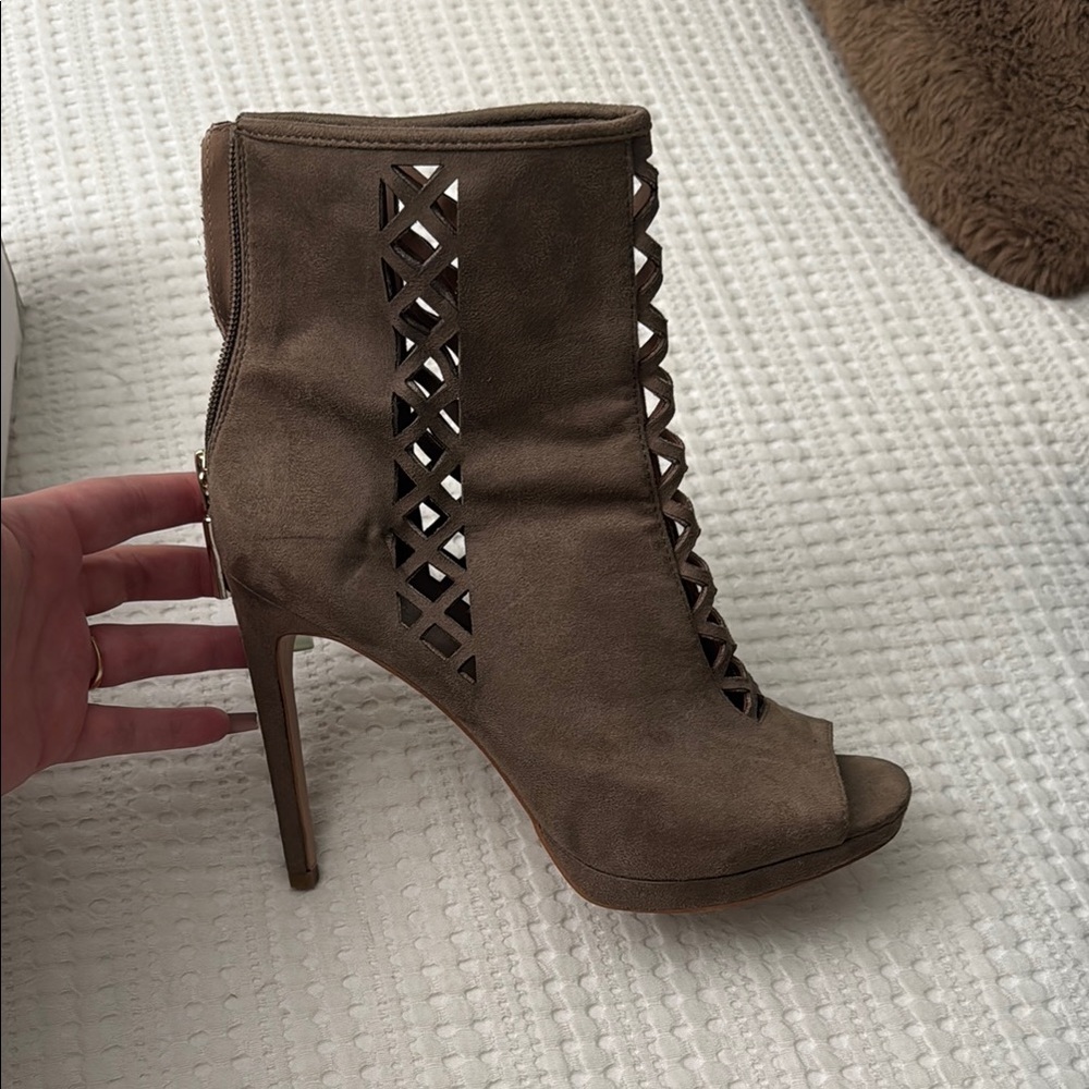 Brown Peep-Toe Ankle Boots